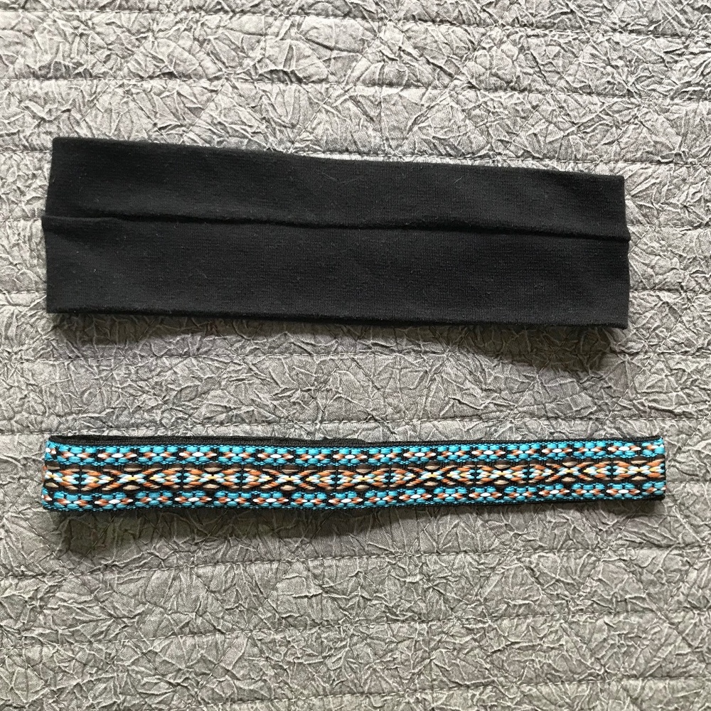 Bundle of 2 Hair Wrap Head Bands In Black & Multicolor Embroidery
